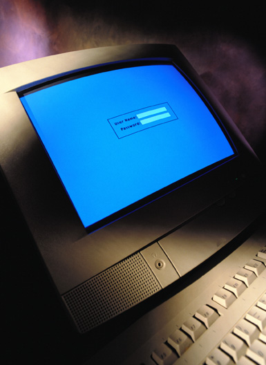 computer monitor displaying the login screen